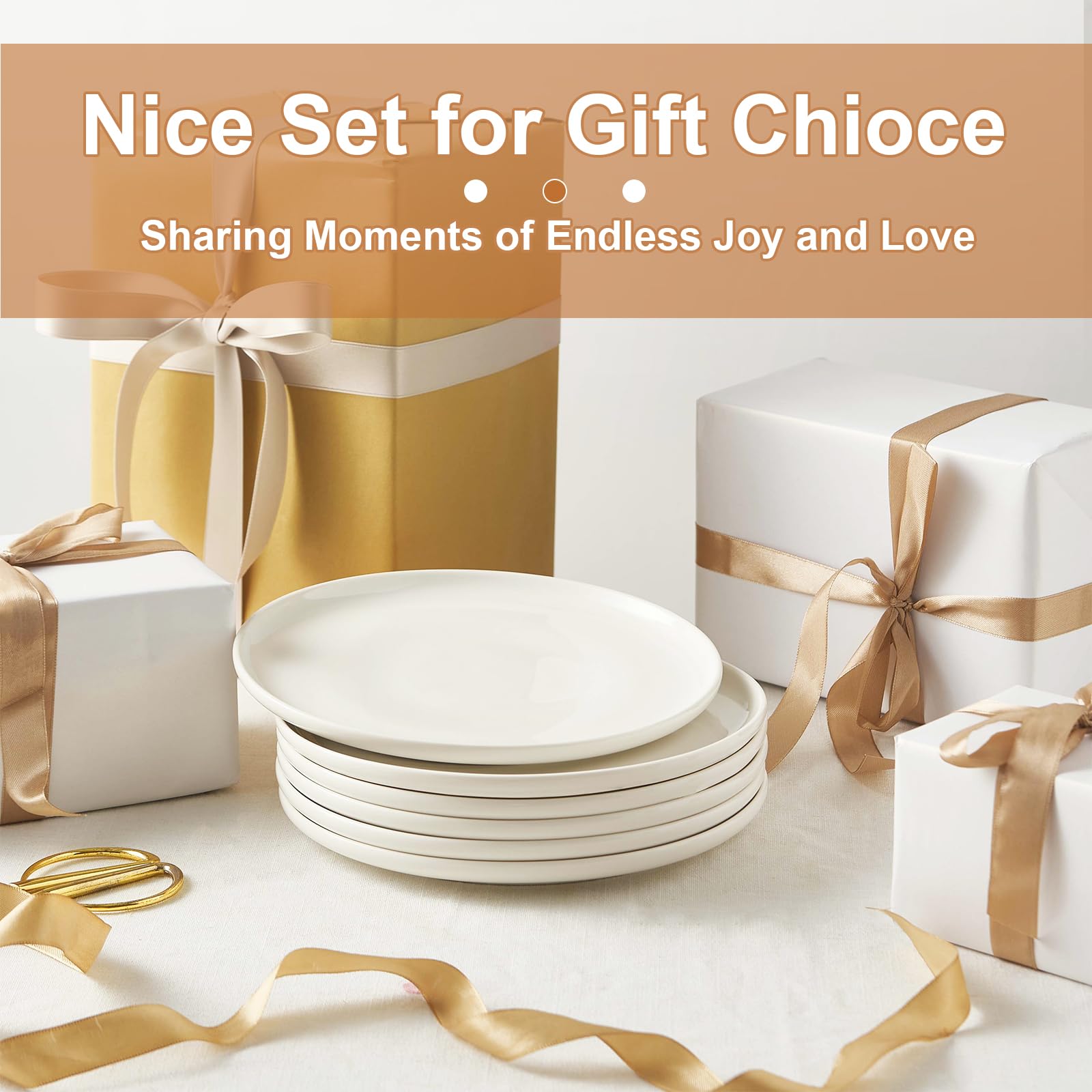 Jassceram 8.5 Inch Small Dinner Plates Set of 6, Ceramic Plates for Salad, Snack, Dessert and Appetizer - Microwave, Oven and Dishwasher Safe, Scratch