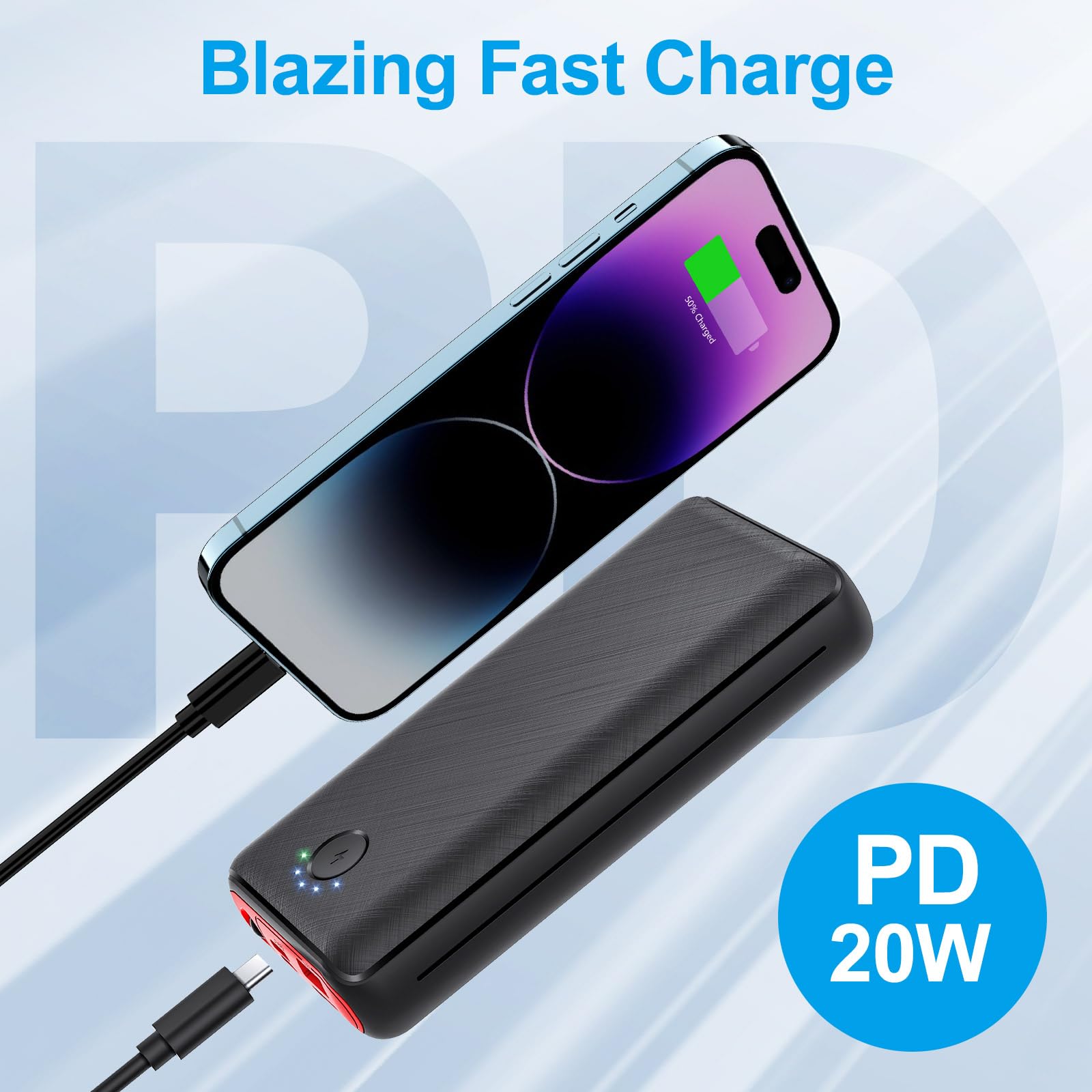 Power Bank 27000mAh Powerbank Fast Charging 22.5W QC 4.0 Portable Charger with Outputs Inputs Flashlight USB C Battery Pack, Ultra-High Capacity Compatible for iPhone Samsung Huawei