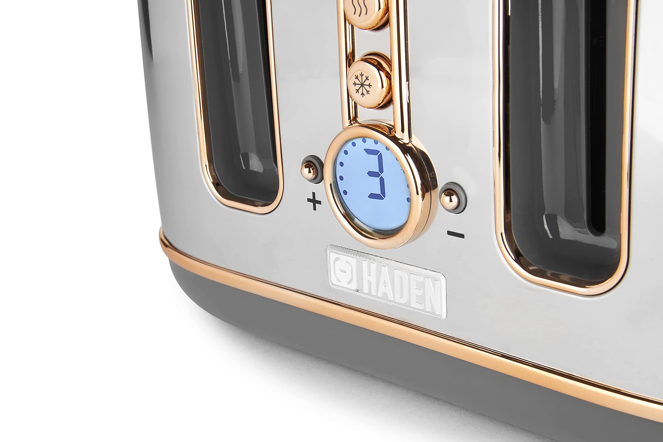 Haden Dorchester Chrome Toaster 4 Slice - Digital Browning Controls - Modern LCD Display - Cancel/Defrost/Reheat Settings - 1900-2300W Digital 4 Slice