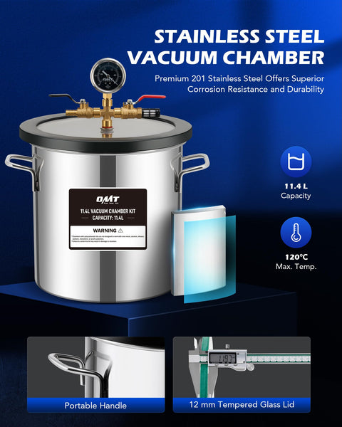 ORION MOTOR TECH 18.9 L Vacuum Chamber with Pump Kit, 3.5 cfm Vacuum Pump and Chamber Kit with Tempered Glass Lid 1.5 m Hose, Vacuum Degassing Chamber Kit for Stabilizing Wood Degassing Silicone Resin