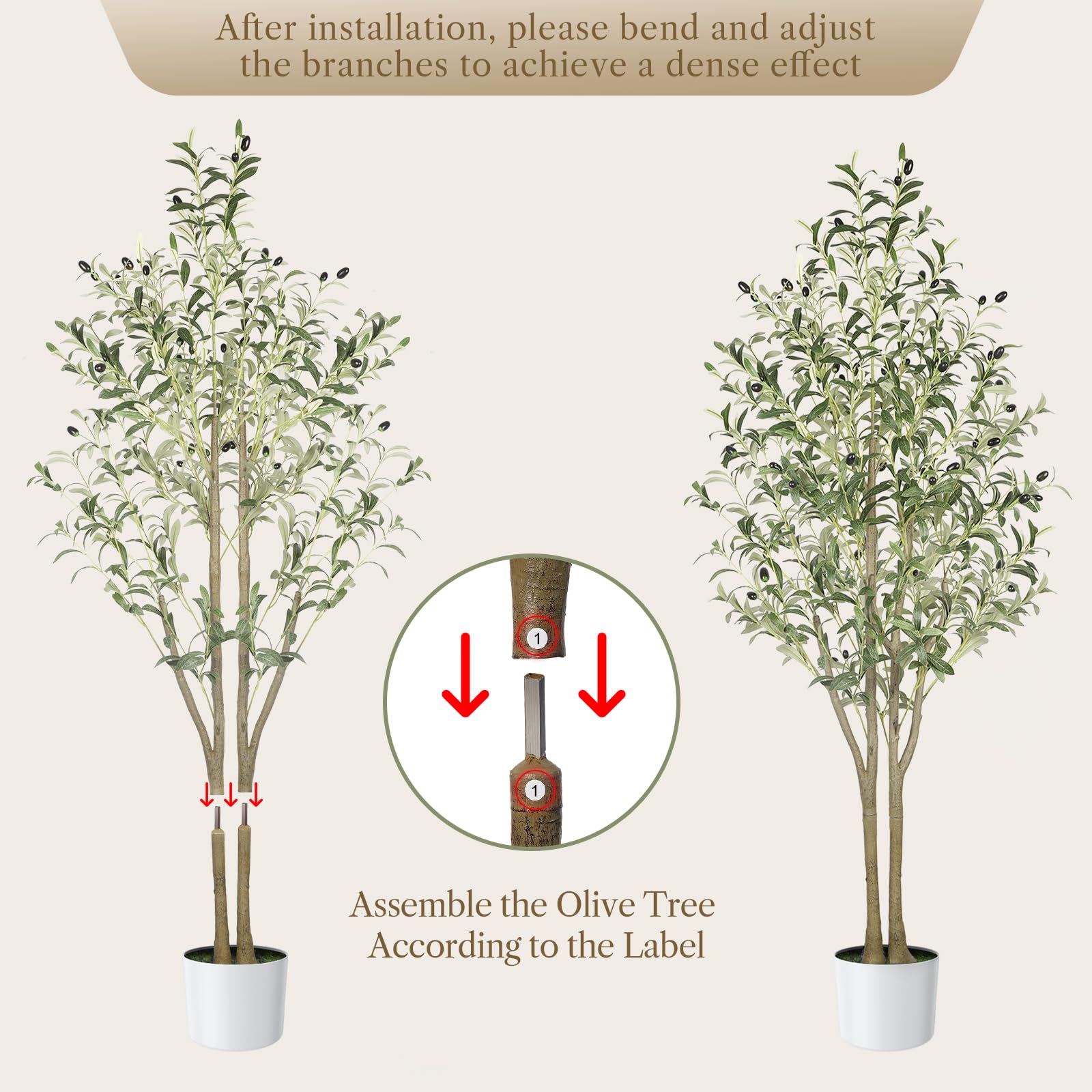 Alupssuc 5FT Olive Tree Artificial, Faux Olive Tree with White Pot, Fake Olive Tree Indoor Outdoor with Natural Wood Trunk & Lifelike Fruits, Perfect