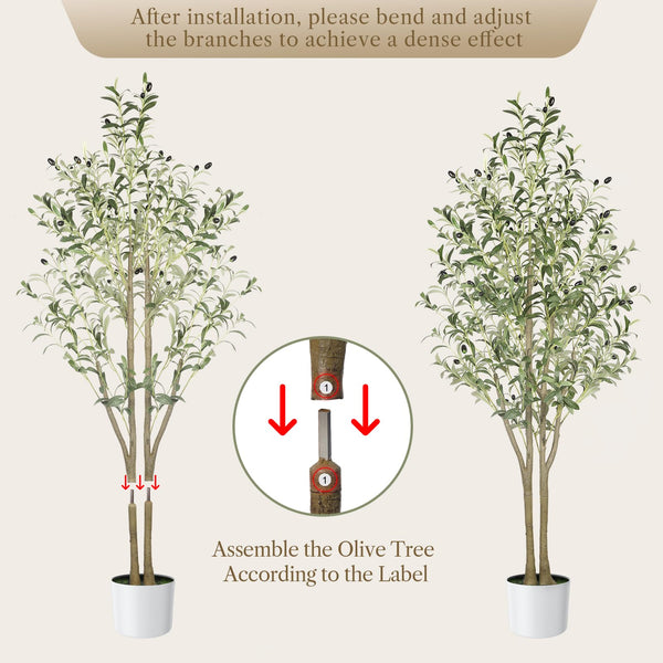 Alupssuc 5FT Olive Tree Artificial, Faux Olive Tree with White Pot, Fake Olive Tree Indoor Outdoor with Natural Wood Trunk & Lifelike Fruits, Perfect