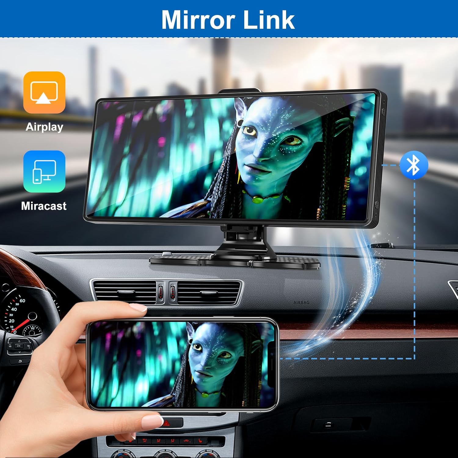 Wireless Car Stereo for Apple Car Play Android Auto with 4K Dash Cam Front, 10.26" Touch Screen CarPlay Radio, Loop Recording,1080P Rear Camera, Mirror Link,GPS Navigation,Bluetooth,64G TF,Siri/FM