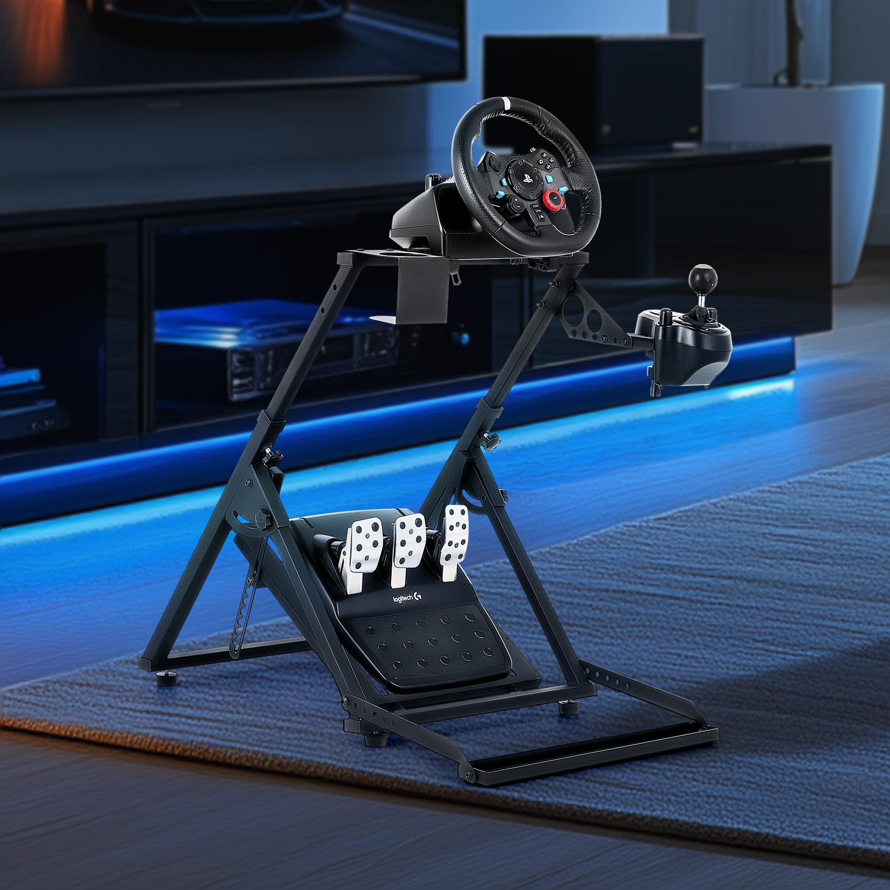 CO-Z Steering Wheel Stand, Height Adjustable Racing Wheel Stand with LED Light Strip, Foldable Gaming Simulator Cockpit Compatible with Logitech G920 G27 G25 G29 Thrustmaster T80 T150 TX F430