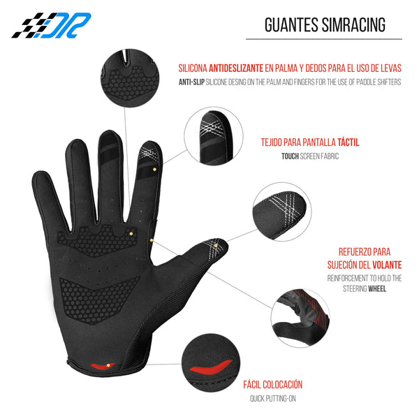 DAPPER RACING | SIMRACING Red Edition Gloves | Touchscreen Friendly | Palm Reinforcement | Non-slip Silicone for Optimal Grip | Lightweight and Breathable | Designed for Simracers