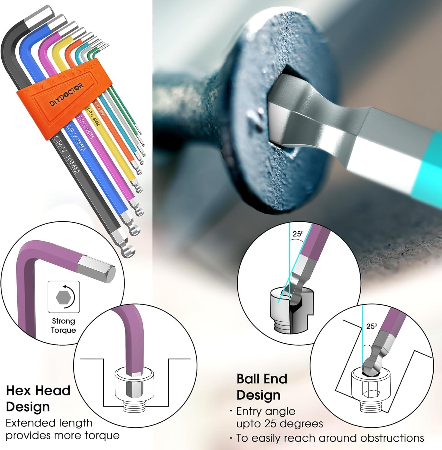 DIY Doctor Hex Key Set (9 Pieces) – Long Ball-End Allen Keys from 1.5mm to 10mm – Durable Hex Key Set