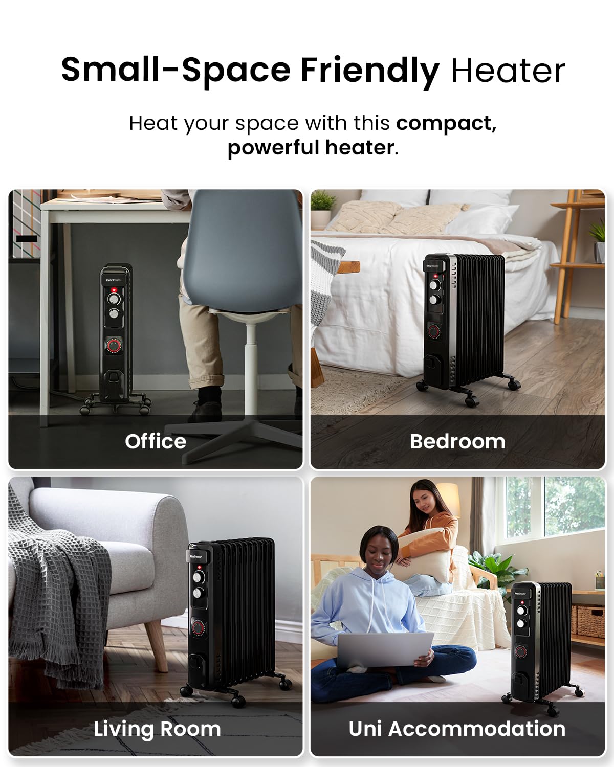 Pro Breeze Oil Filled Radiator with 11 Fins - Slim Electric Radiator - Portable Oil Heater with Built-in 24 Hour Timer, 3 Heat Settings, Adjustable Thermostat (White)