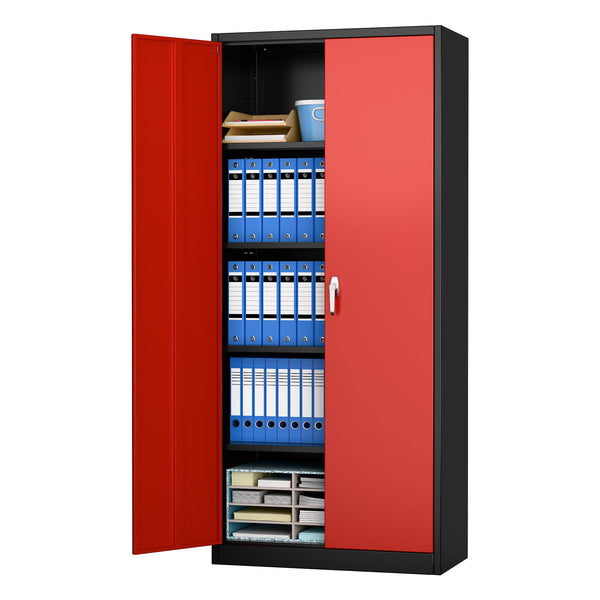 Metal Storage Cabinet with 2 Door and 3 Adjustable Shelves,140X80x40CM Steel Cabinet for Warehouse,Garage,Home,Office,Easy Assemble Required(Black/White)