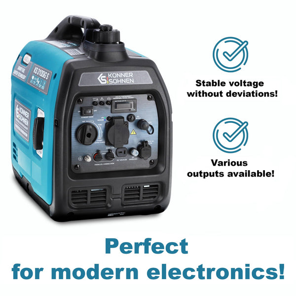 Könner & Söhnen KS 3100iG S portable LPG/petrol inverter generator 3100 W,UK Plug Socket 1x13 A (230 V), 2 USB ports,copper winding,silent inverter generator,dual fuel generator