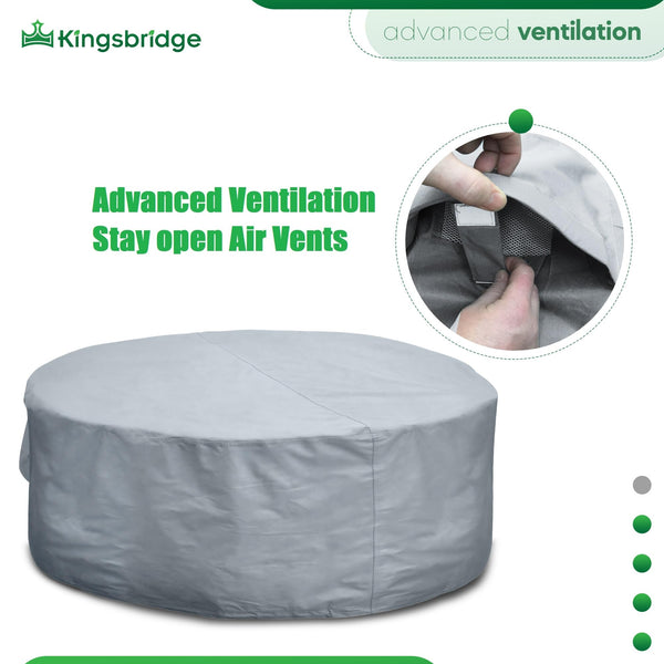 Kingsbridge Grey Heavy Duty 600D Waterproof Round Patio Table Cover (220cm), Anti UV, Breathable, Double Stitching, 220x80cm