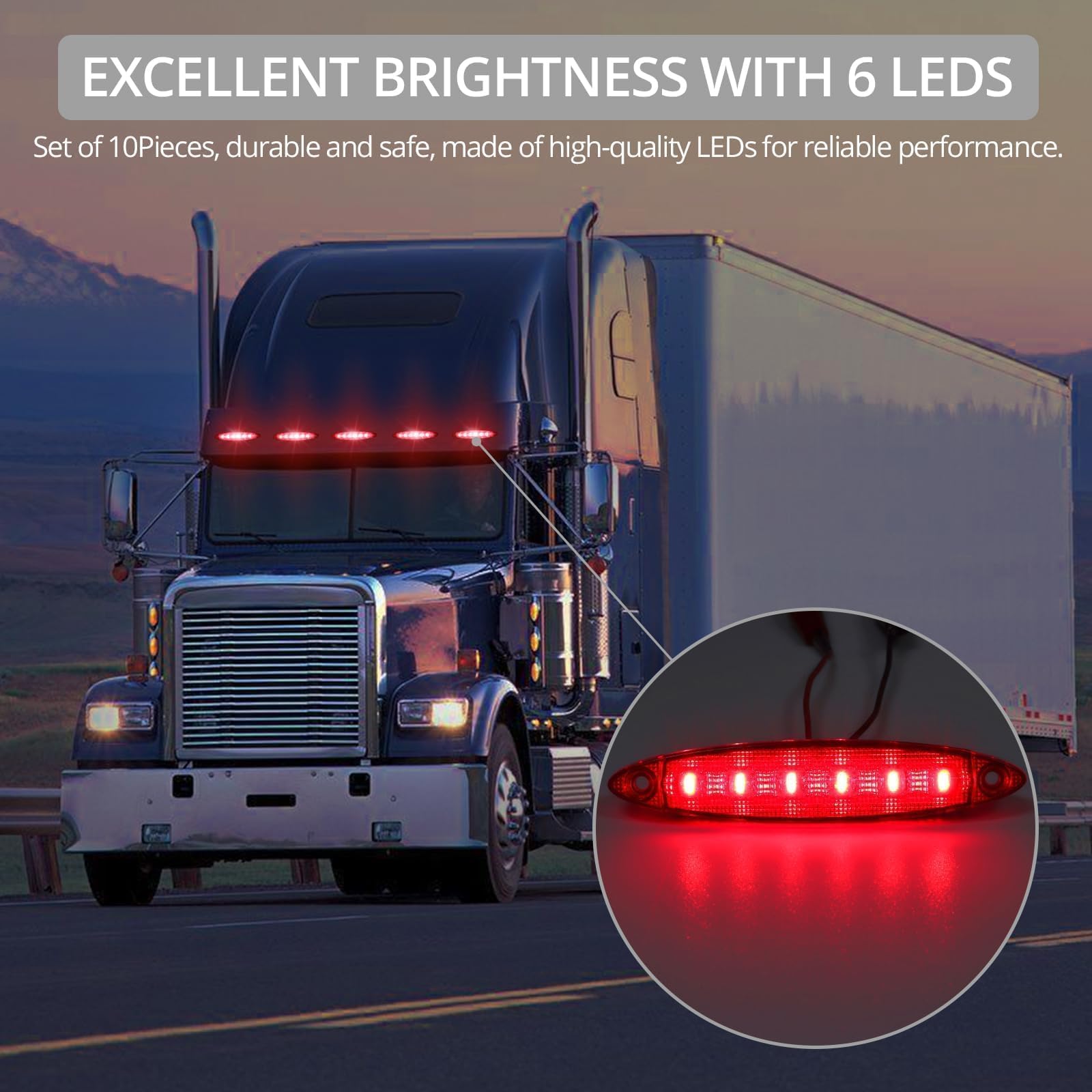 Justech 10pcs 6LED Side Marker Lights 12V Rear Lights 3030 SMD Indicator Lamps Universal Waterproof for Truck Trailer Van Caravan Lorry Car Bus-Red