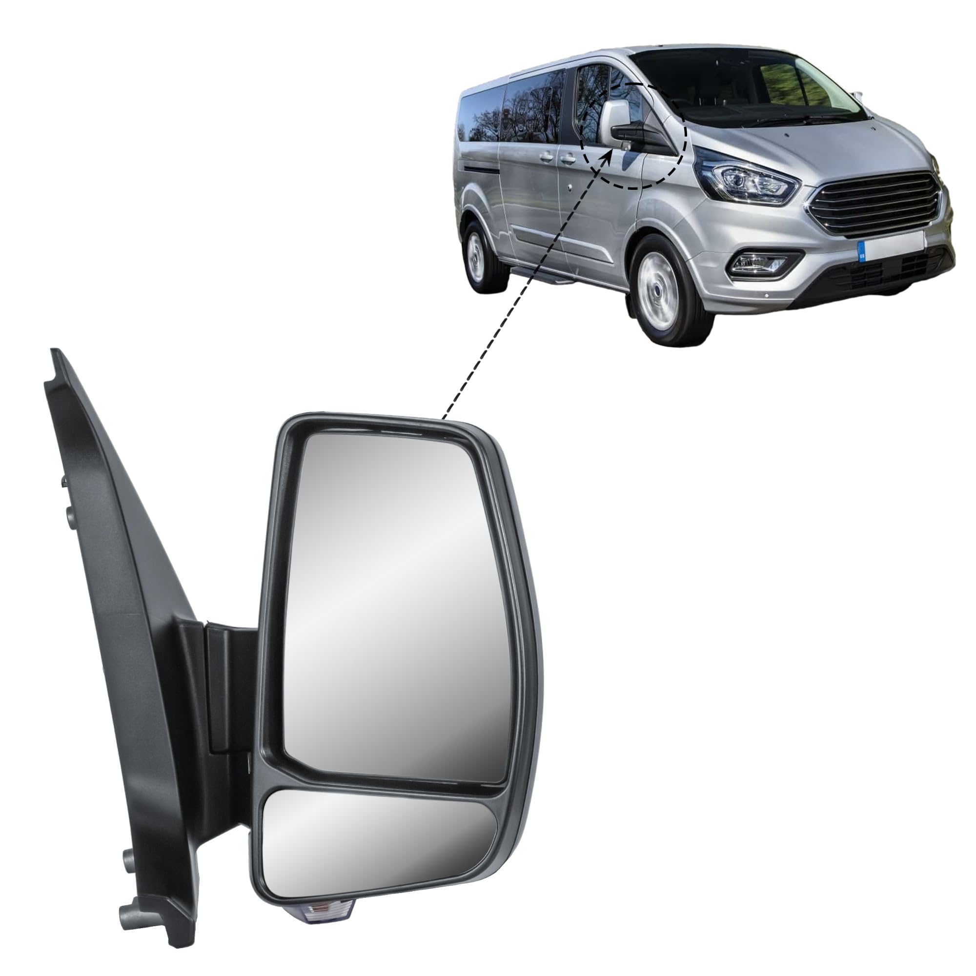 Repmacement Driver Right Side Door Wing Mirror O/S Electric and Heated Manual Folding with Textured Back Cover for Ford Transit Tourneo Custom 2015 to 2024