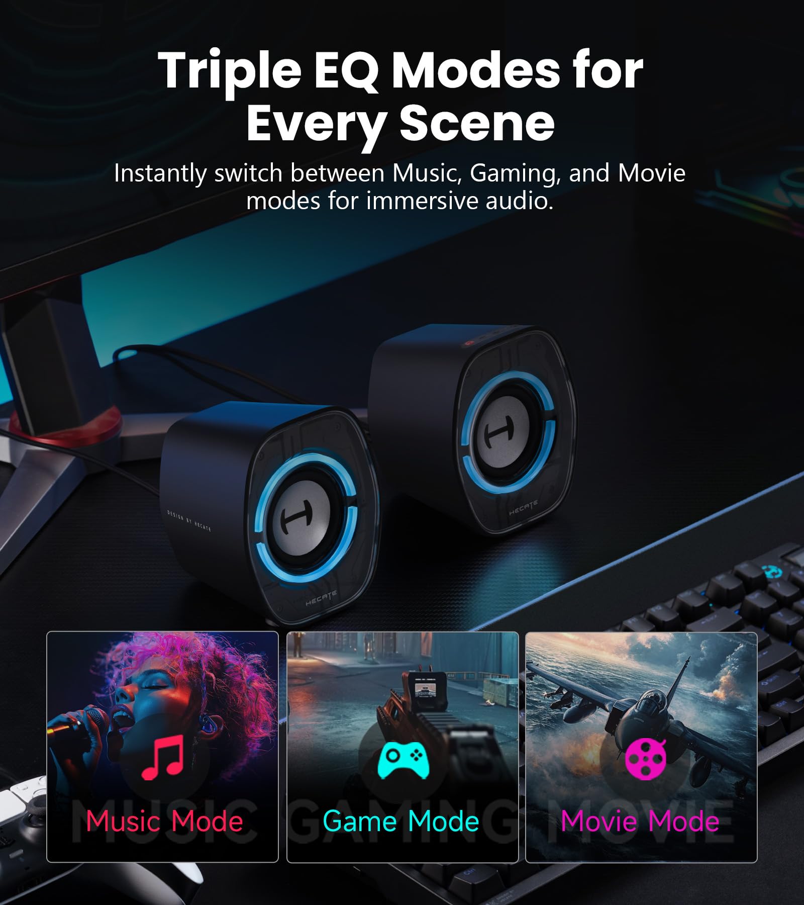 Edifier G1000 II Desktop Computer Speakers for Gaming, 2.5" Full-Range Driver & Enhanced Bass, Bluetooth 5.4 with USB-C/AUX, 9 Dynamic RGB Lighting Modes, Compact for PC/PS5/Switch - Black