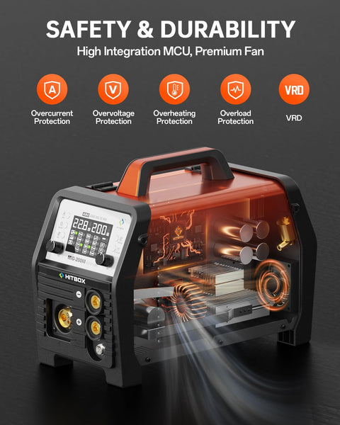 HITBOX MIG Welder 240V, 200Amp 7 in 1 Gas MIG/Gasless MIG/Stick/Lift TIG/Spot Welding/Spool Gun Aluminum Welder Machine, Multi Process Synergy Welding Machine with LED Display Pre/Post Gas(MIG200III)