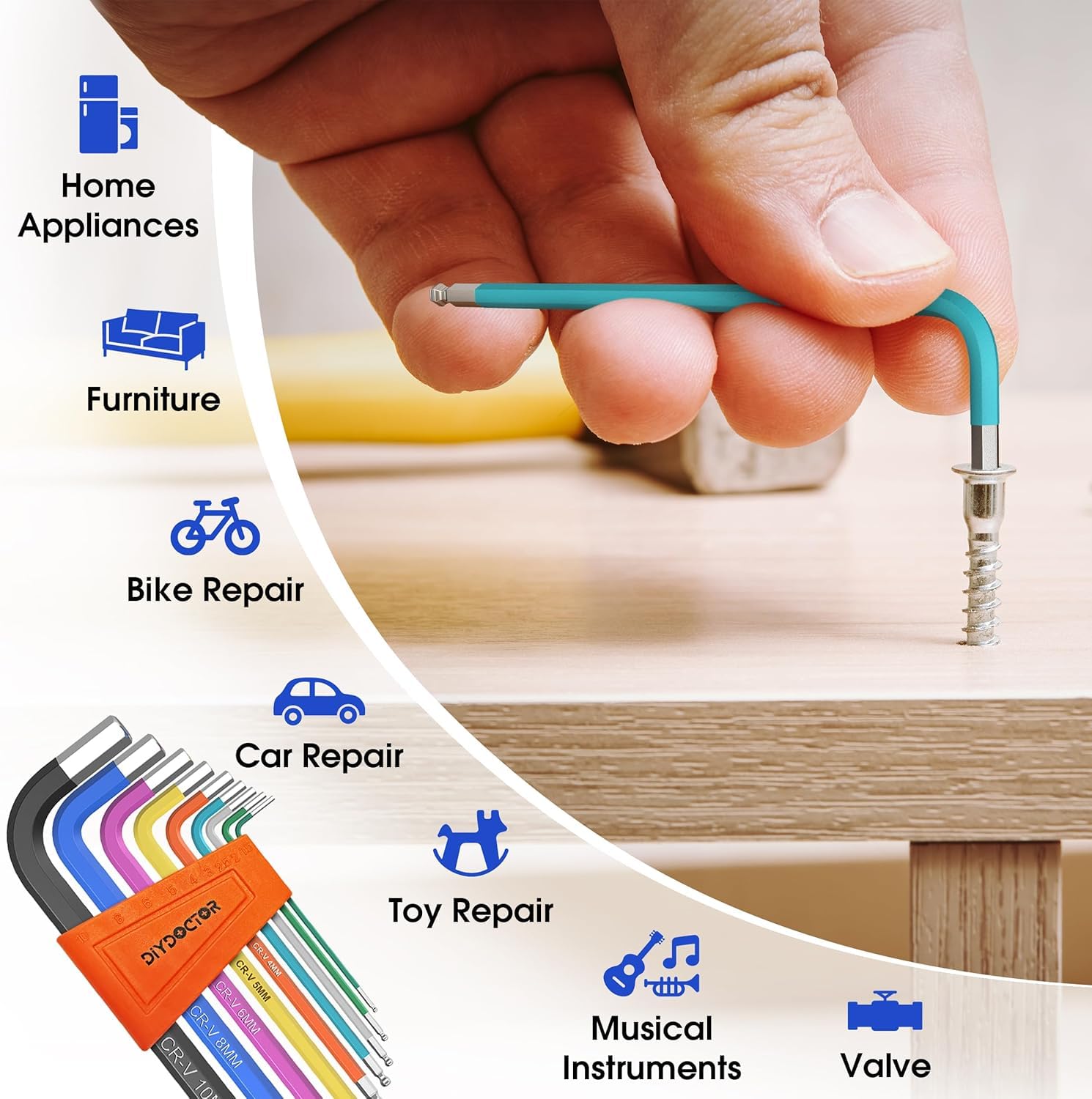 DIY Doctor Hex Key Set (9 Pieces) – Long Ball-End Allen Keys from 1.5mm to 10mm – Durable Hex Key Set