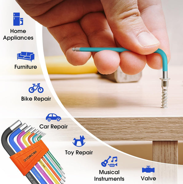 DIY Doctor Hex Key Set (9 Pieces) – Long Ball-End Allen Keys from 1.5mm to 10mm – Durable Hex Key Set