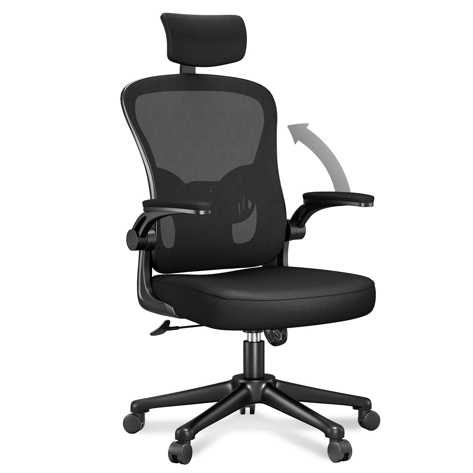 naspaluro Office Chair Ergonomic Desk with 90° Flip-up Armrest Lumbar Support, Height Adjustable Chair, Executive Swivel Computer Padded Seat Cushion for Home/Office