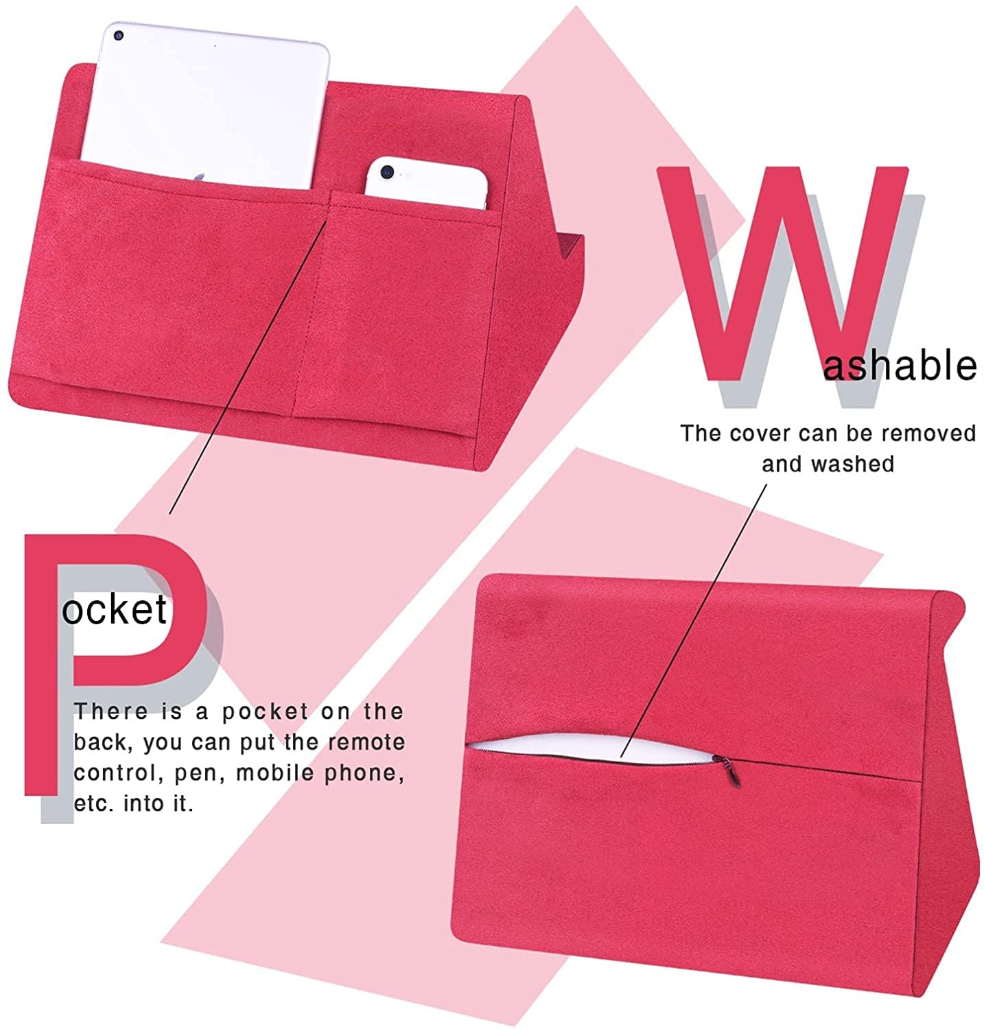 Soft Tablet Stand Pillow with Pocket,Tablet Cushion Stand,Adjustable 3 Viewing Angle,Lazy Holder Stand for Bed Sofa,Compatible with iPads Tablets eReaders Smartphones Books Magazines（Grey）…