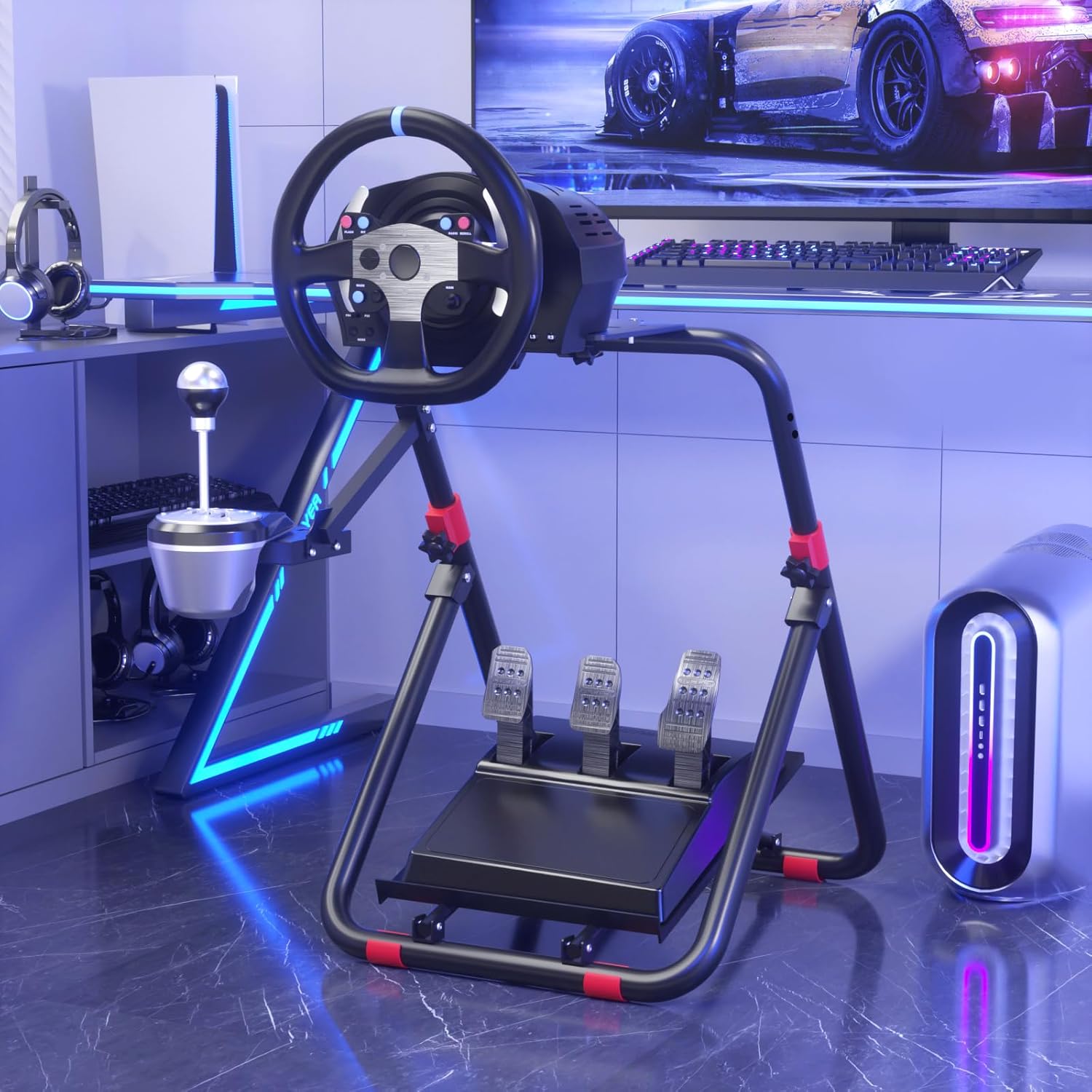 DIWANGUS UK Steering Wheel Stand for Logitech G29/G920/G923, Foldable Racing Wheel Stand, Adjustable Height/Angle, Fit for Thrustmaster T300/T248(STAND ONLY)