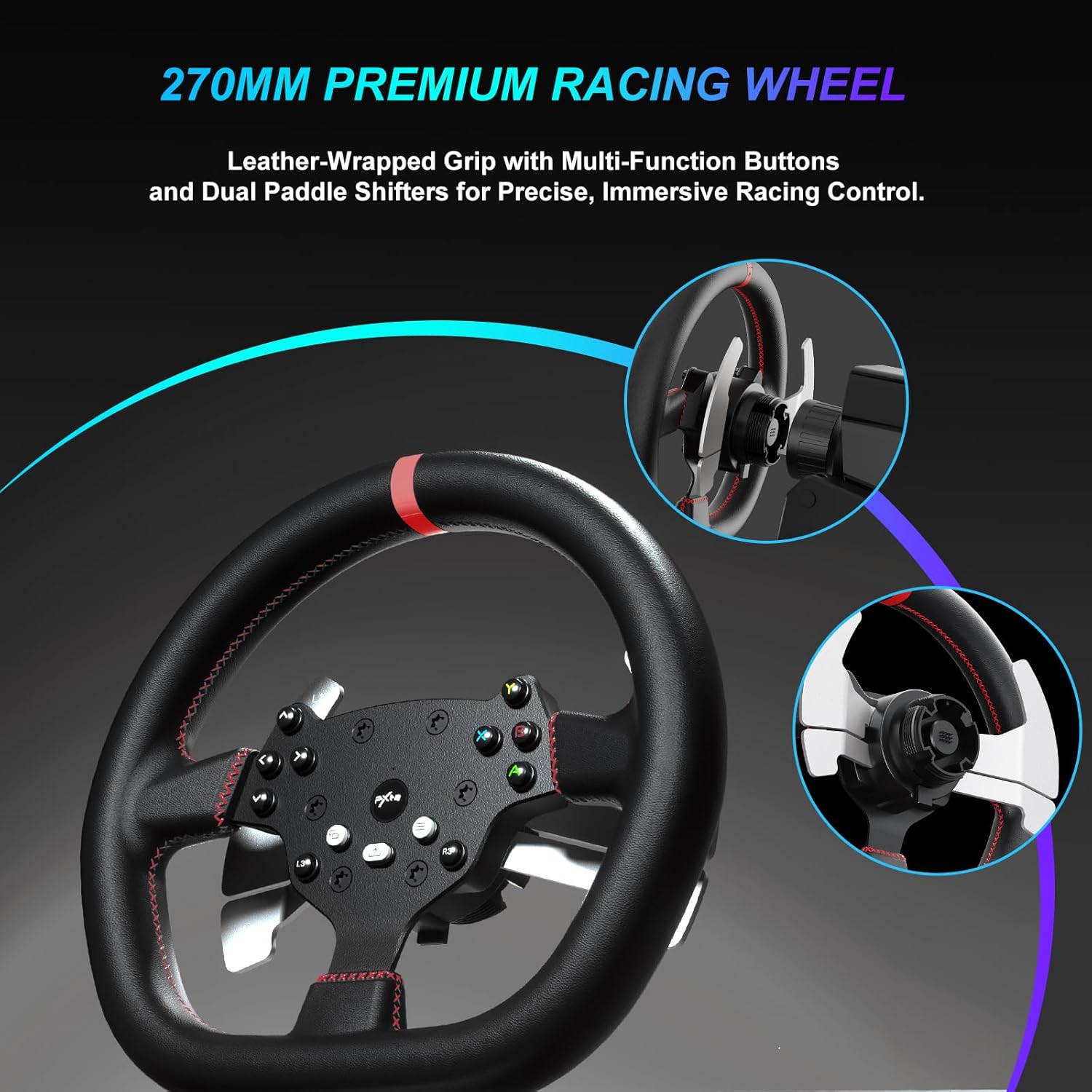 PXN V10 Ultra Direct Drive Gaming Steering Wheel with Pedals – 3.2Nm Force Feedback Servo Base, App Support, PD HM Throttle & Brake Pedals, 270mm Rim – Sim Racing Wheel for PC / PS4 / Xbox