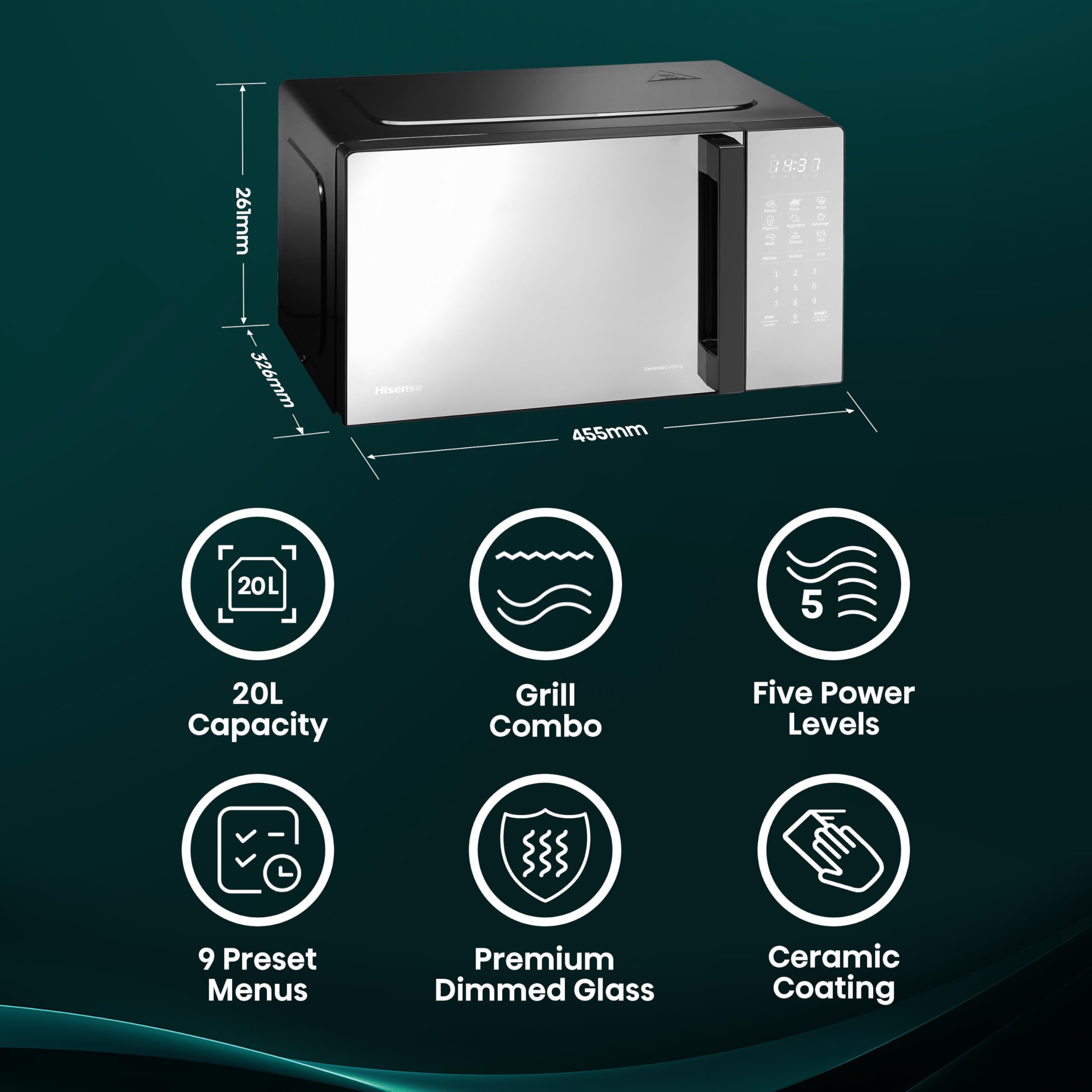 Hisense H23MOBSD1HUK 23 Litre 800W electronic Microwave with Auto Defrost, Digital Display, Smart Cook, Multi level cooking and Easy Clean- Black