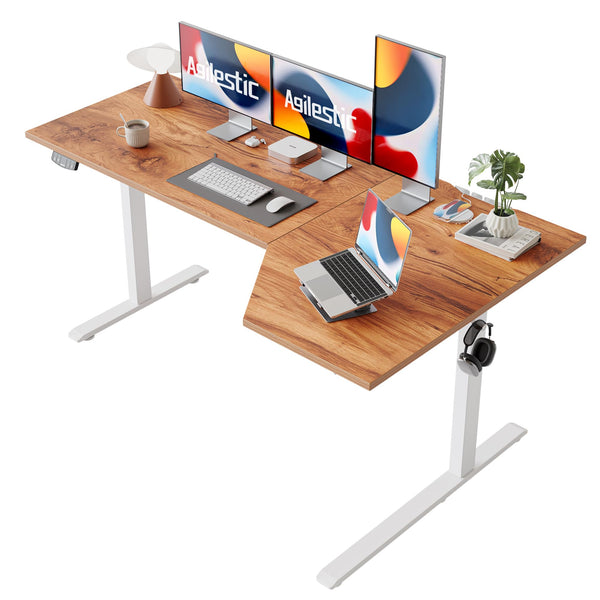 Agilestic L-Shaped Electric Standing Desk, 140cm Height Adjustable Sit-Stand Desk for Home Office, Ergonomic Computer Desk with Spliced Board, White