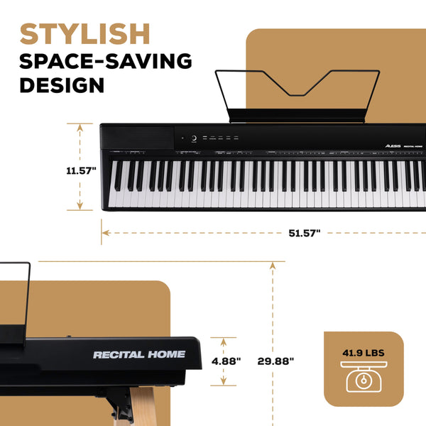 Alesis Recital Home Digital Piano with 88 Hammer Action Weighted Keys, Stand, Pedals and Lessons, Turquoise