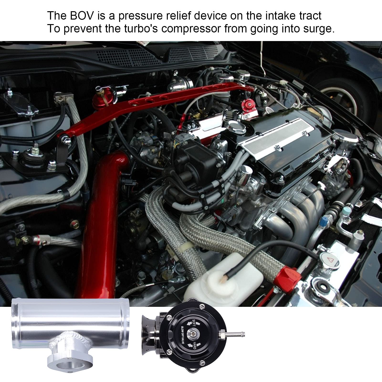 Turbo Blow Off Valve kit, Akozon Universal SDD‑BOVGRSBL FPG250 Aluminium Billet Turbo Blow Off Valve with 2.5in Flange Pipe Type‑RS(Purple)