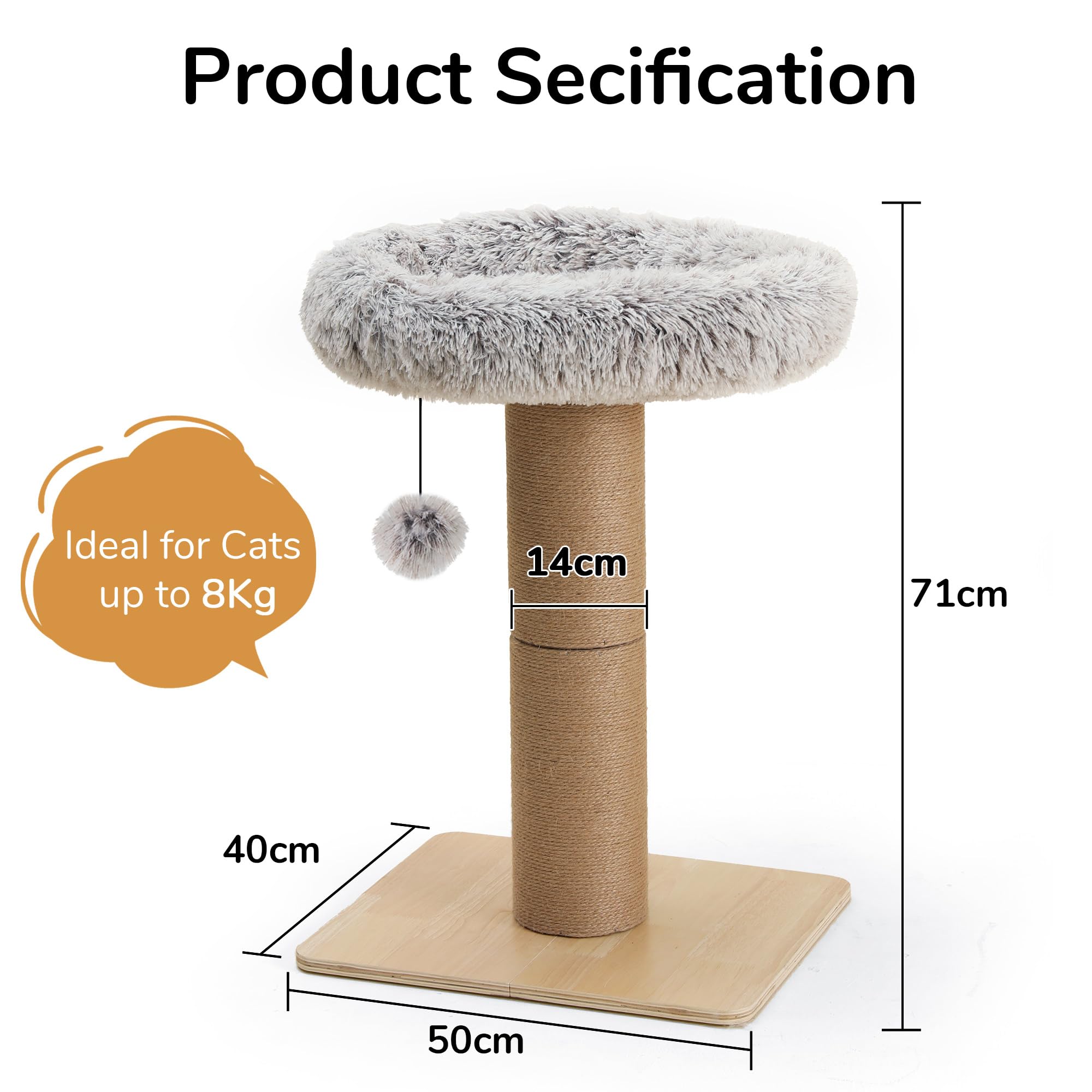 FUKUMARU Cat Scratching Post with Bed, Plant Style Kitten Scratcher, Solid Wood Post, Small Cat Tower Tree with Natural Jute Rope for Indoor Kitten &