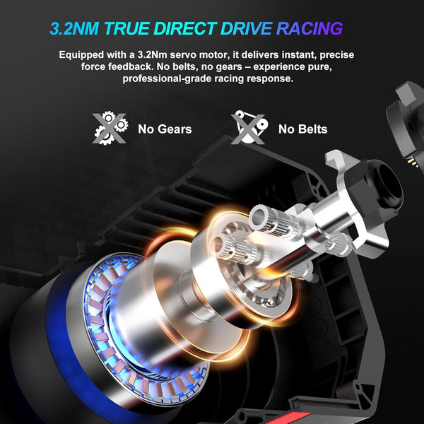 PXN V10 Ultra Direct Drive Gaming Steering Wheel with Pedals – 3.2Nm Force Feedback Servo Base, App Support, PD HM Throttle & Brake Pedals, 270mm Rim – Sim Racing Wheel for PC / PS4 / Xbox