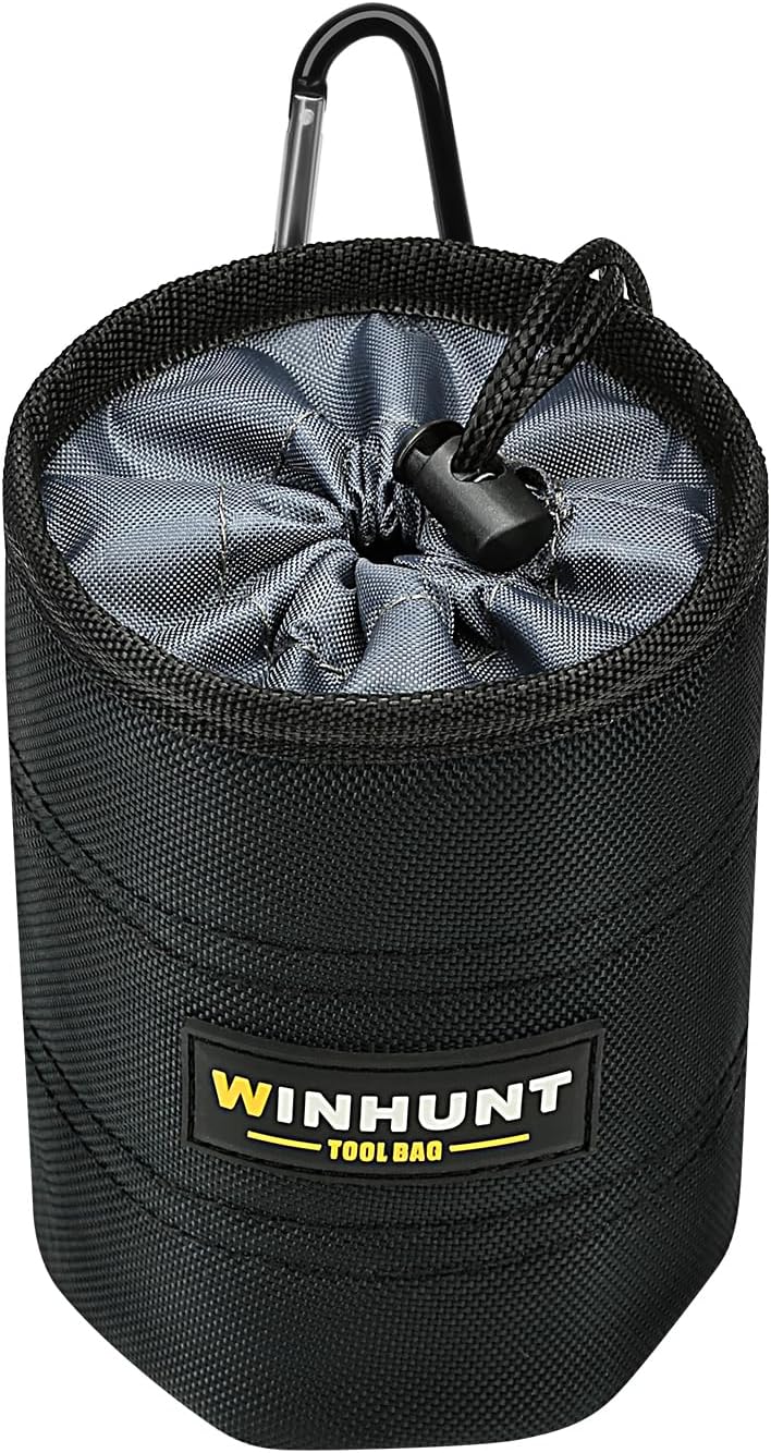 WINHUNT Tool Pouch for Screws and Nails, Wear Resistant Small tools Storage Bag with Metal Belt Clip Attachment,11 x 15cm, Black