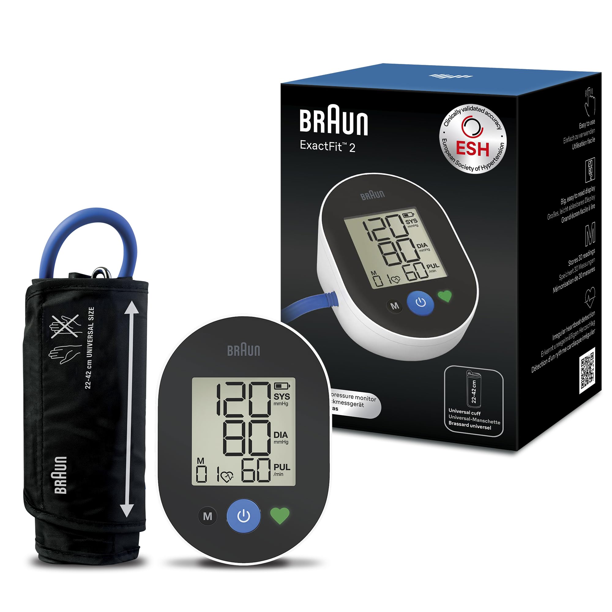 Braun ExactFit 3 Upper arm blood pressure monitor - Clinically Validated Accuracy - Colour-coded Indicator - 2 Cuff Sizes - For Home Use - BUA6150
