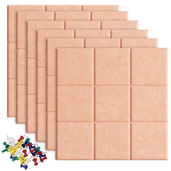 Uoisaiko Large 30x30cm Felt Board Tiles with 30 Pins, Pack of 6 Bulletin Board Notice Boards for Home Office Kitchen, Self Adhesive Pin Board Wall Tiles for Photos Memos