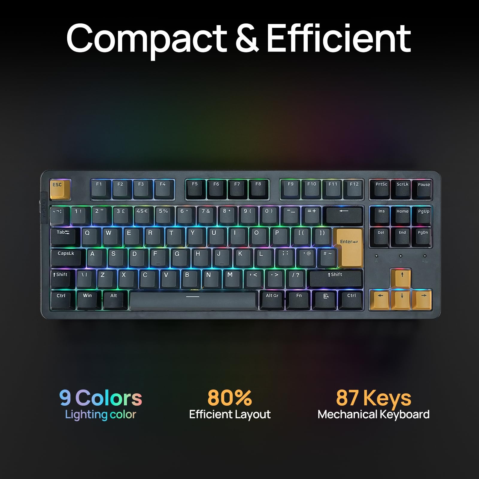 ARZOPA Wireless Mechanical Gaming Keyboard, 87 Keys RGB Backlit Gasket Mount PC Gaming, UK Layout, Compact Hot-Swappable Mechanical Keyboard, Sound Absorbing Pads, Custom Switch