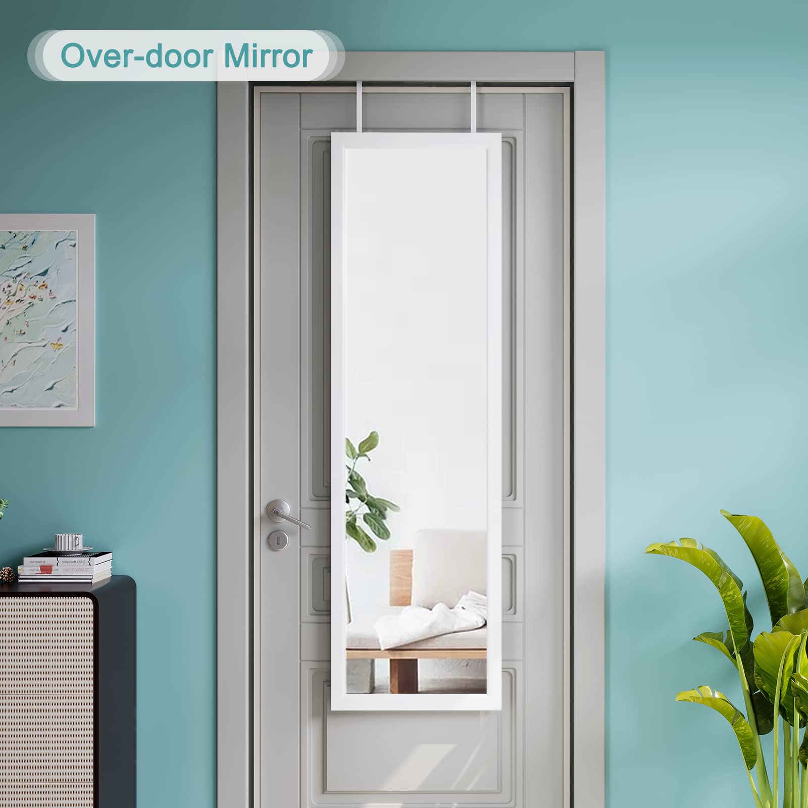Dripex Over Door Mirror Full Length, 110 x 33cm Wall Mounted Mirror Door Hung Mirror for Bathroom/Bedroom/Wardrobe - Toughened Glass, White