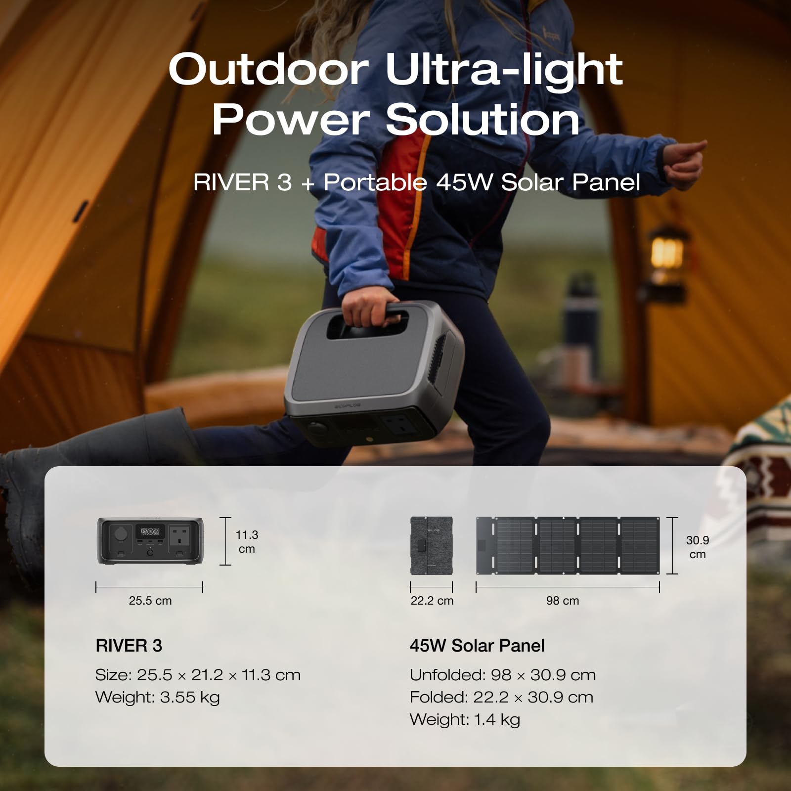 EF ECOFLOW RIVER 2 256Wh Portable Power Station with XT60 Cable, Solar Generator with LiFeP04, up to 600 W Power, Quick Charge in 1 Hour, Balcony Power for Camping/Emergency Power/Motorhomes/Home