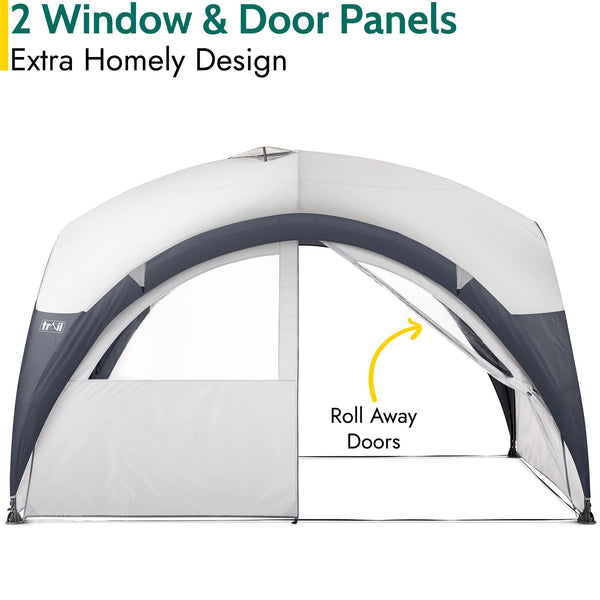 Trail Dome Gazebo with Sides, Portable Steel Pole Shelter, Outdoor Event Camping Garden, 4 Walls, 2 with Doors & Windows, UPF50+ Sun Protection, 4000mm Waterproof, Vent, Bag (3.5m x 3.5m x 2.25m)