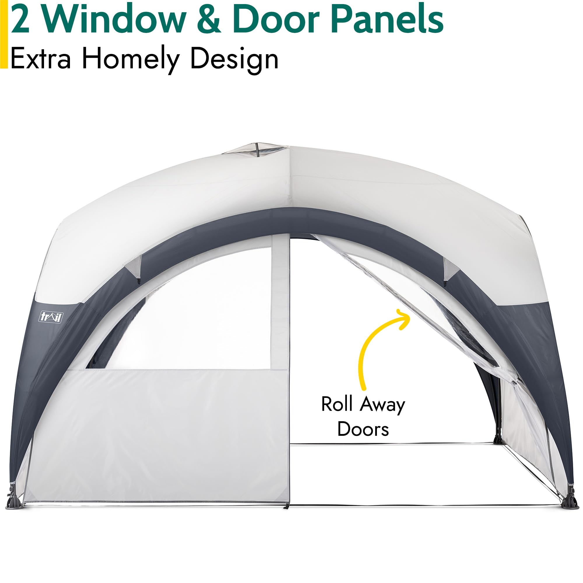 Trail Dome Gazebo with Sides, Portable Steel Pole Shelter, Outdoor Event Camping Garden, 4 Walls, 2 with Doors & Windows, UPF50+ Sun Protection, 4000mm Waterproof, Vent, Bag (3.5m x 3.5m x 2.25m)