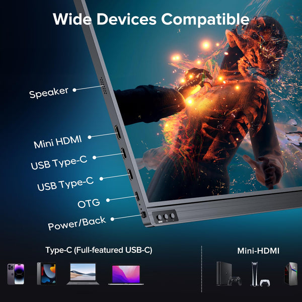 UPERFECT Portable Monitor 18.5 Inch 120Hz，Portable Gaming Monitor 1080P FHD 100% sRGB Matte Screen, IPS HDR FreeSync Speaker HDMI USB C Monitor, VESA & Smart Cover