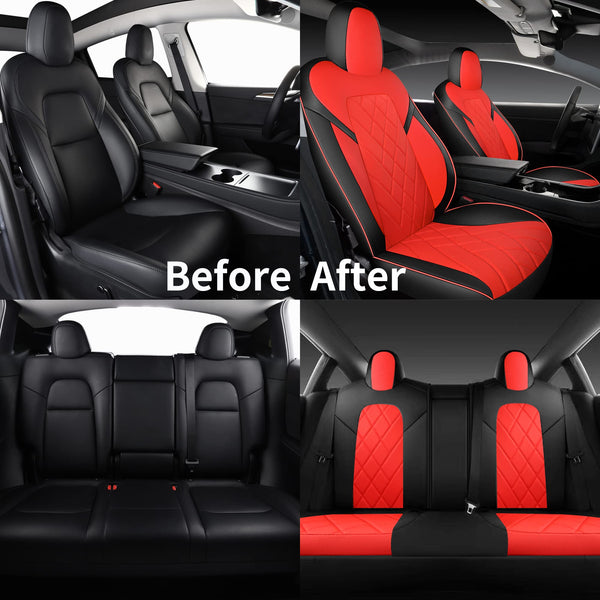 Tapha Faux Leather Seat Cover Set for Tesla Model 3 2017-2022, Breathable and Water-Resistant, Include Seat Covers for Front and Rear Seats (White/Grey)