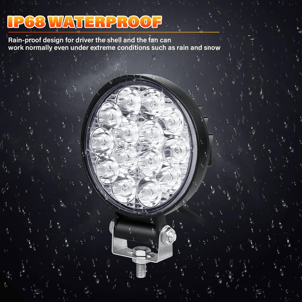 RIGIDON 4 Pcs Round Mini Ultr Thin Led Work Light, 3.2 inch 42W Spot Beam, 12V 24V Outdoor Driving Lights Lamp for Car Off road Boat Truck 4x4 SUV ATV Tractors Excavator, 6000K White, Fog Lamp