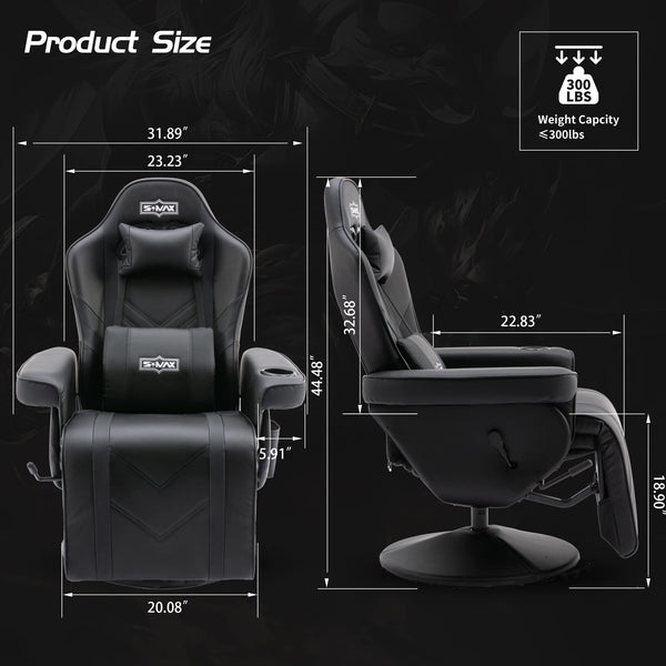 S*MAX Gaming Chair Recliner Height Adjustable Ergonomic Higher Back and Wider Lumbar Support Swivel PU Leather Gaming Chair with Footrest Cup Holder Gamer Chairs for Adults Black X Large