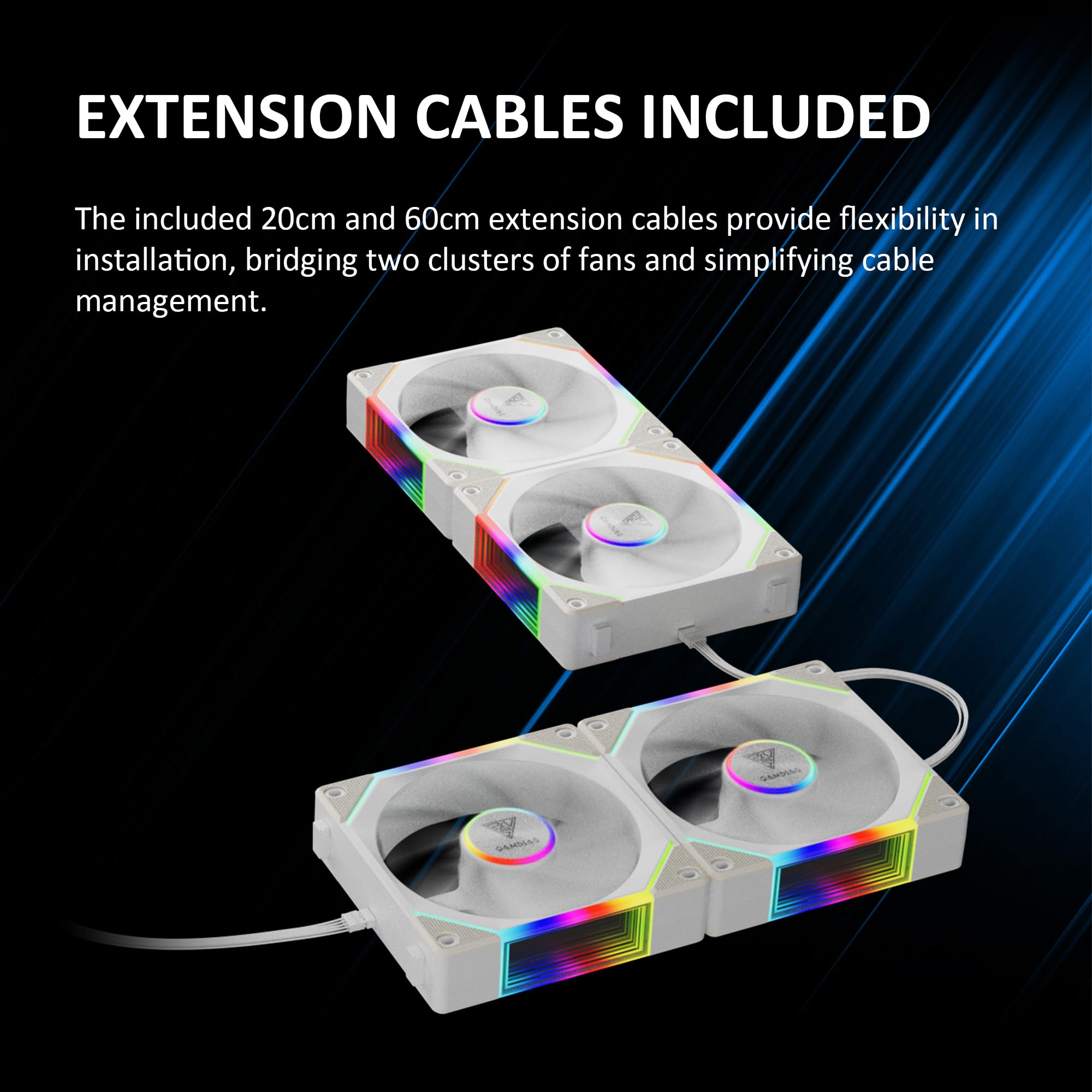 GAMDIAS 120mm ARGB PC Case Fans, Computer Case Fan, Cabless Daisy Chain Connection, Dual Infinity Mirror Lighting, Swappable Fan Blade for Reverse Airflow, Performance 30mm Thick, With Control Box