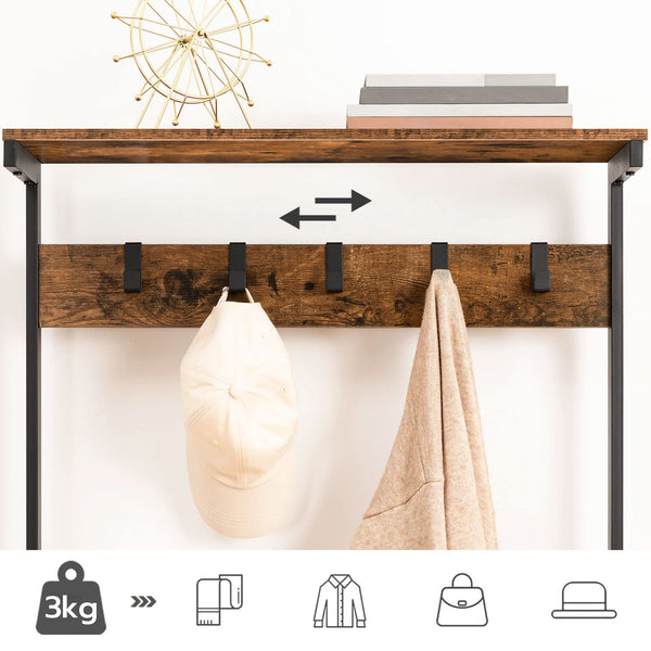HOOBRO Coat Stand, Coat Rack with Shoe Storage, Industrial Hall Tree, Large Hall Stand, 5 Removable Hooks, Wood Accent Top Shelf, Entryway Storage
