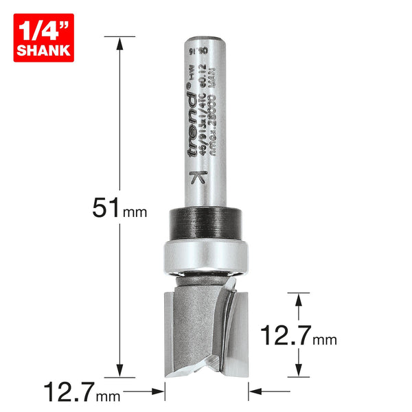 Trend Professional Guided Trimmer, 1/2 Inch Shank, 12.7mm Cut Diameter, 50mm Cut Length, Tungsten Carbide Tipped, 46/23X1/2TC