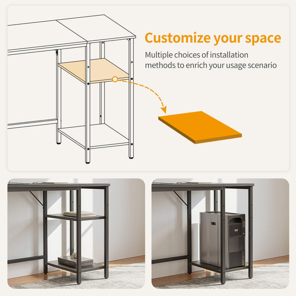 CubiCubi Computer Desk with Monitor Stand and Storage Shelves, 120cm Home Office Desk Study Writing Table, White
