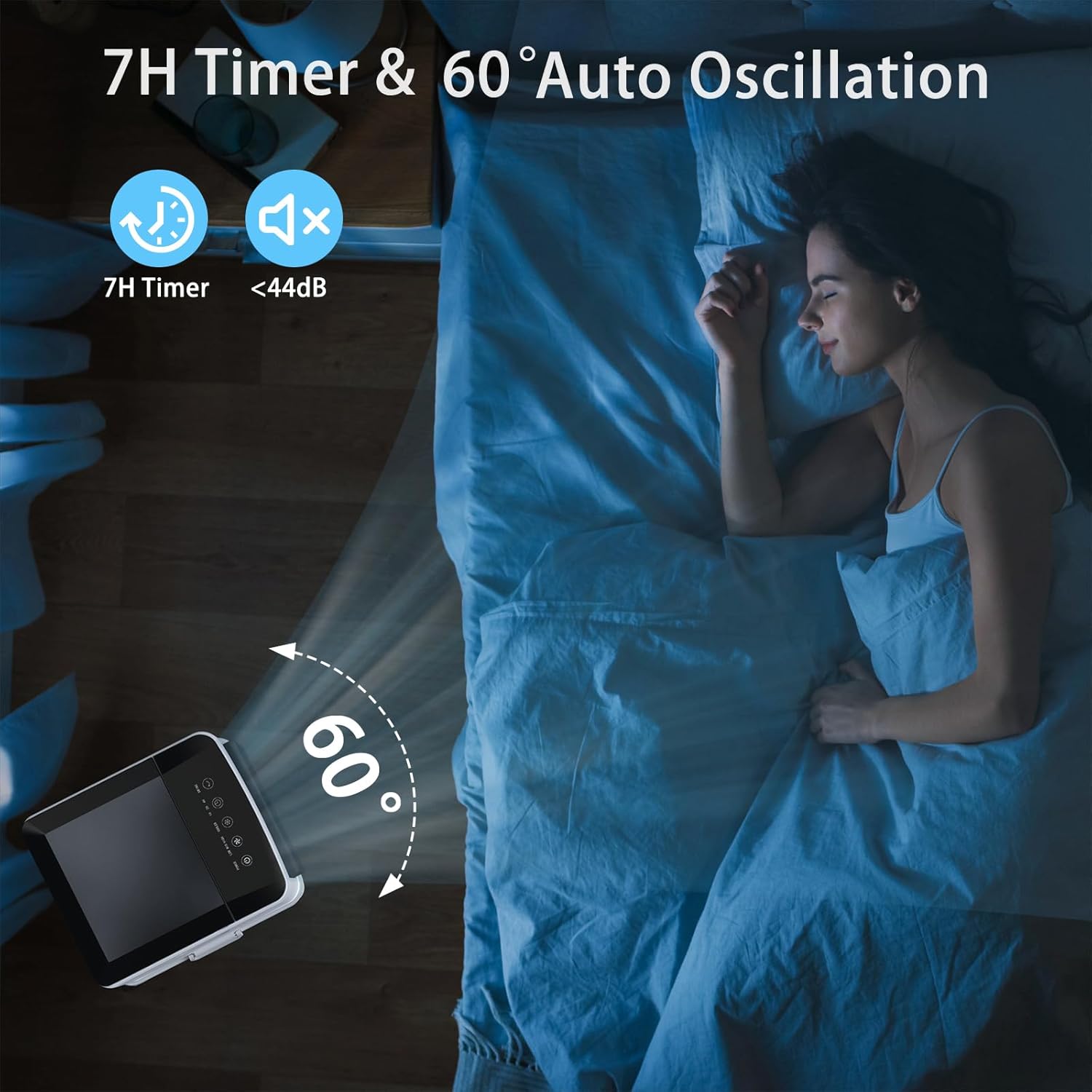 Bidiowe Mobile Air Conditioners, 9.5L AC Unit Tank 60W Evaporative Air Cooler Automatic Light Off 60°/120° Oscillation 3 Modes 7H Timer Remote Control 3 Ice Box Quiet Cooling Fan for Home, Office