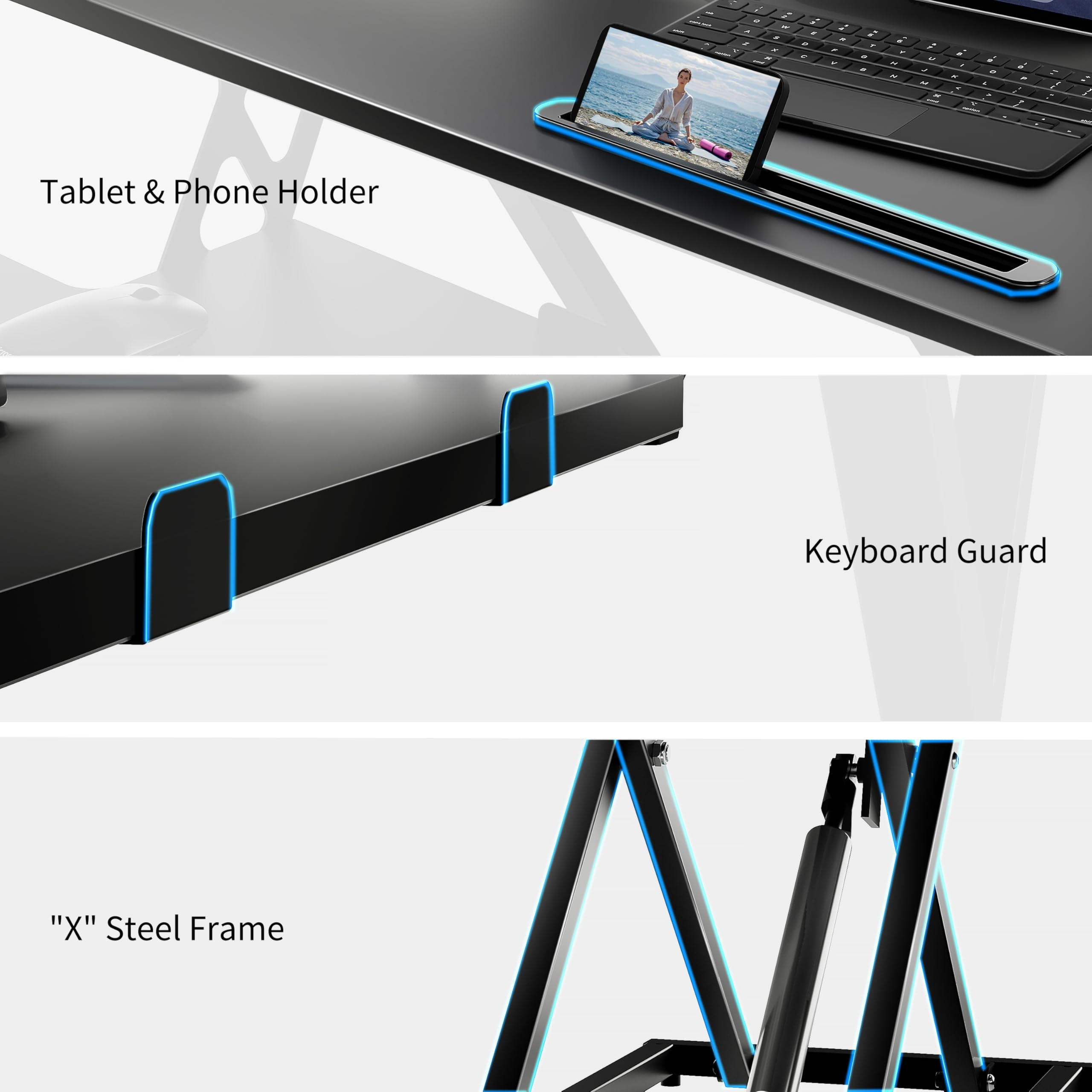 ERGOMAKER Height Adjustable Standing Desk Converter - 101cm (40 Inch) Wide Platform Tabletop Workstation - Quick Sit to Stand Desk Riser for Dual Monitors White