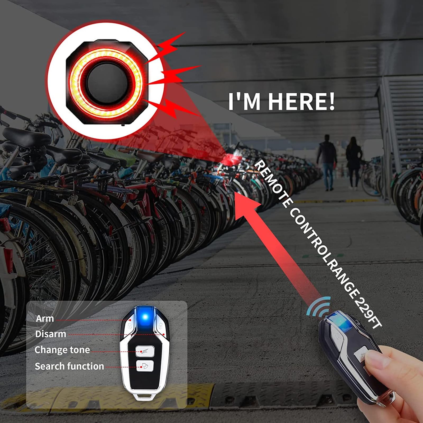 2 X Anti-Theft Bike Alarm with Remote, Waterproof Bicycle Vibration Alarm with Tail Light Brake Light for e-Bike Motorbike Electric Tricycle Scooter Motorcycle, Super Loud 110dB, 7 Level Sensitivity