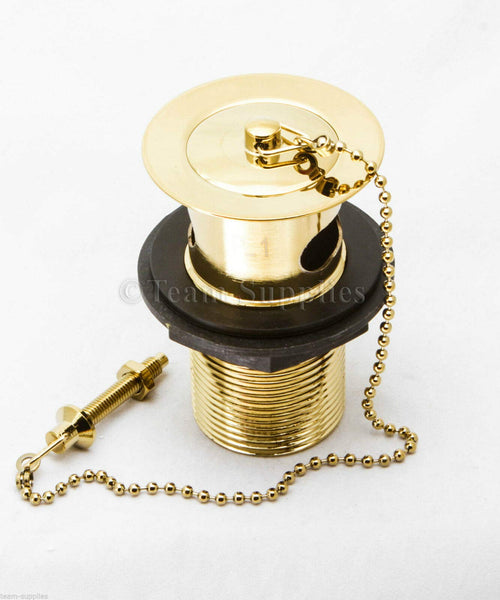 Gold Basin Waste Metal Plug Chain Stay Slotted 1 1/4" Bathroom Brass Body